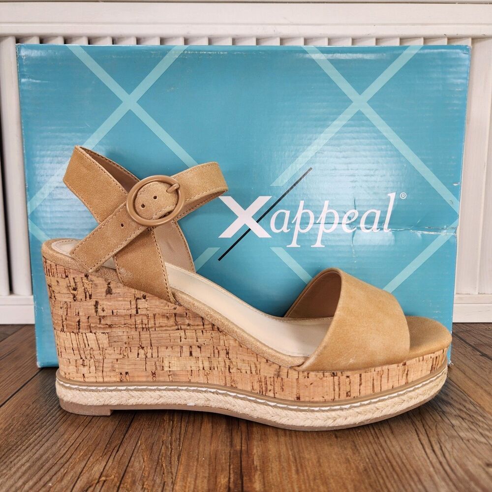 Xappeal Carmen Cork Wedge Heels Womens Size 9.5 M Tan Open Toe Platform Shoes